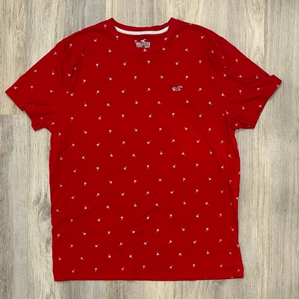 Hollister Men’s Red Short Sleeve Palm Tree Logo T-shirt 100% Cotton Tee Size XL